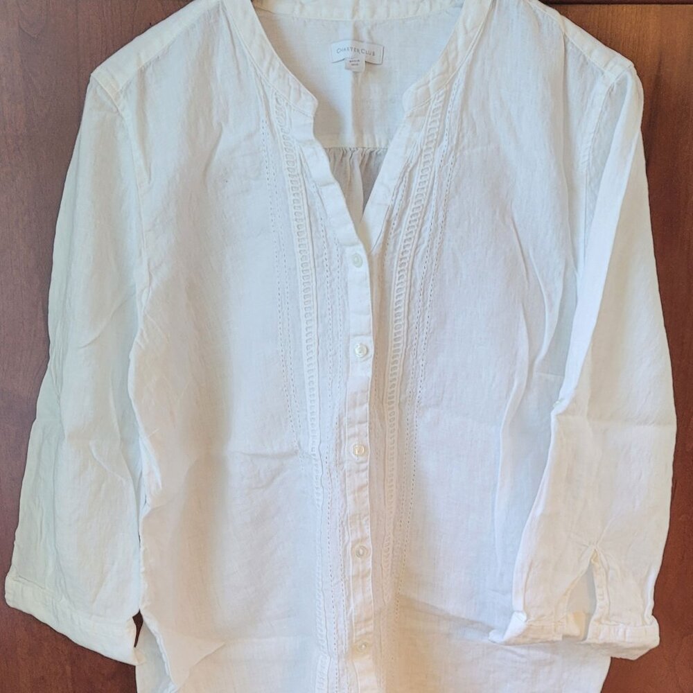 Linen Lace Front Detail- Button Down